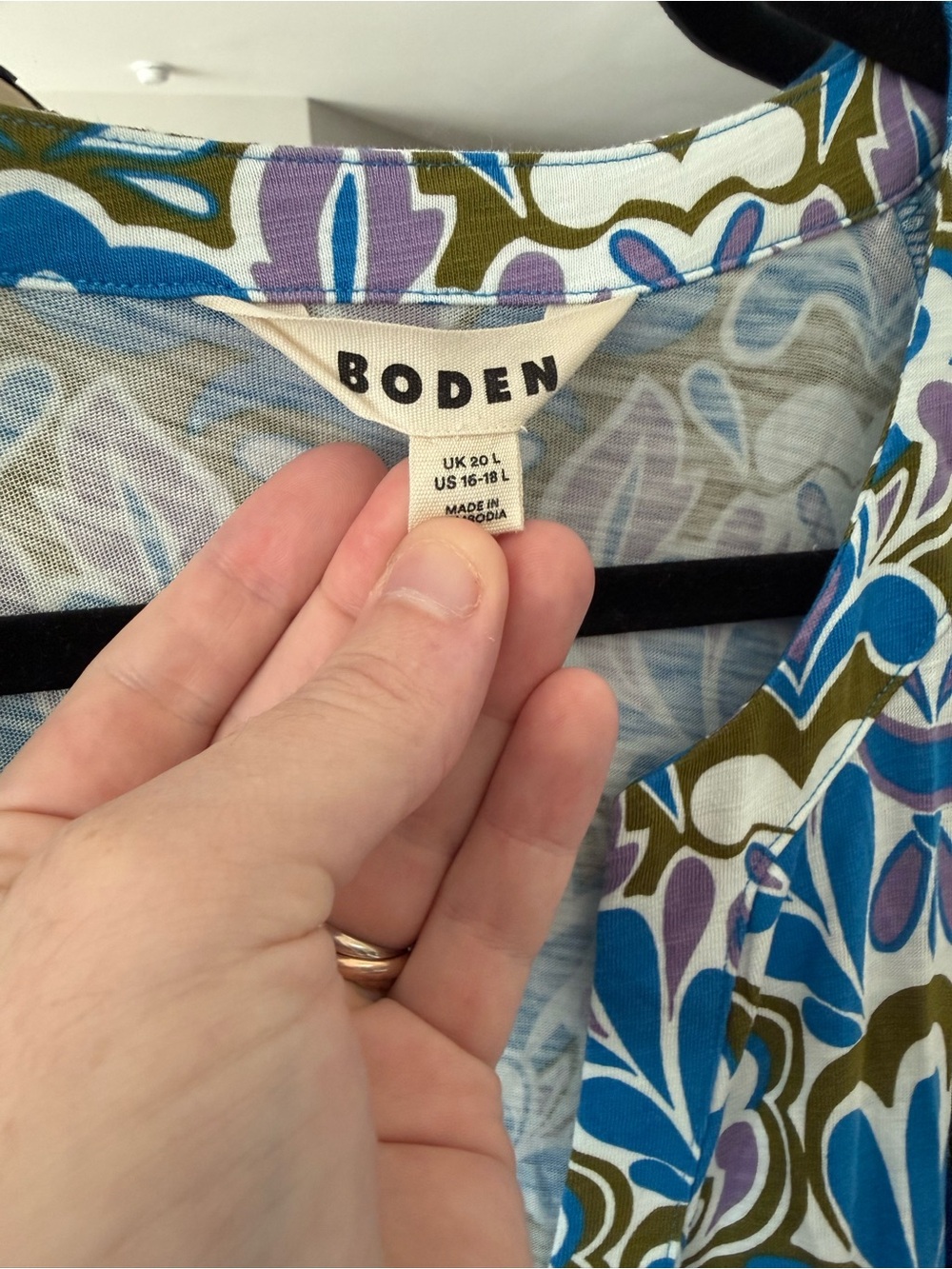 Boden Floral Print Tiered Dress | Blue Purple Green | UK 20L / US 16-18L - Picture 3 of 5